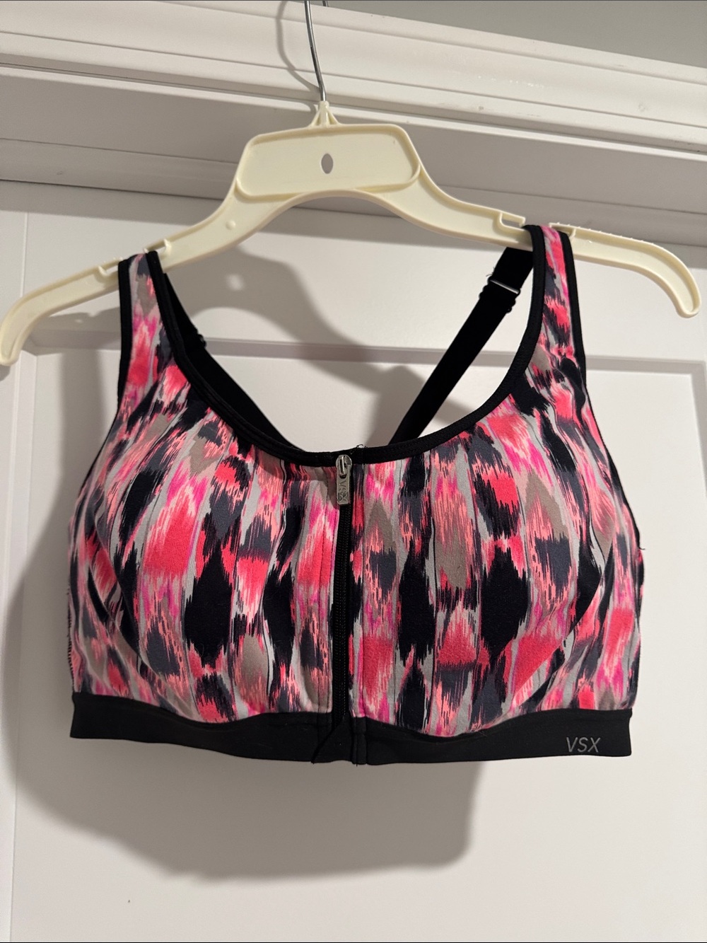 VSX Pink and Black Front-Zip Sports Bra
